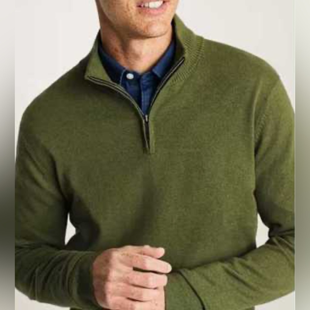 Bonobos Forest Green Cotton/Cashmere Blend 1/4 Zip Sweater Size L EUC Office